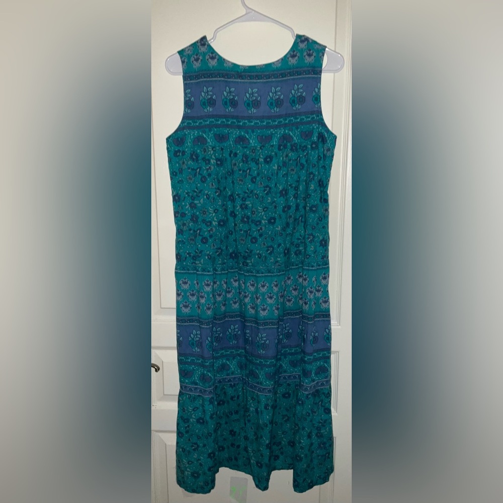 Floral Teal Sleeveless Shift Dress - Picture 4 of 4